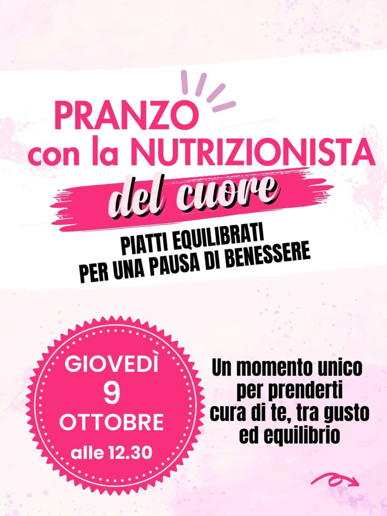 Un momento unico per prenderti cura di te, tra gusto ed equilibrio.
Giovedì 9 ottobre - ore 12.30